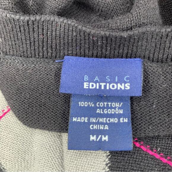 Basic Editions Academia Cardi Sweater Size M Rhombus Black and Gray Patt… - Picture 8 of 8